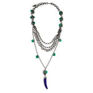 Eshvi Gunmetal & Green Stone Resin Necklace